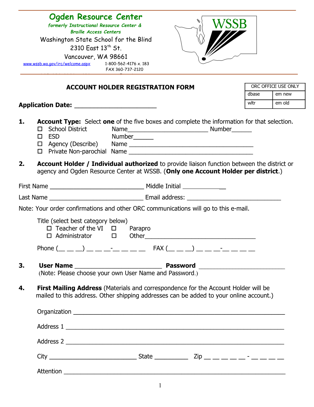 Account Holder Registration Form
