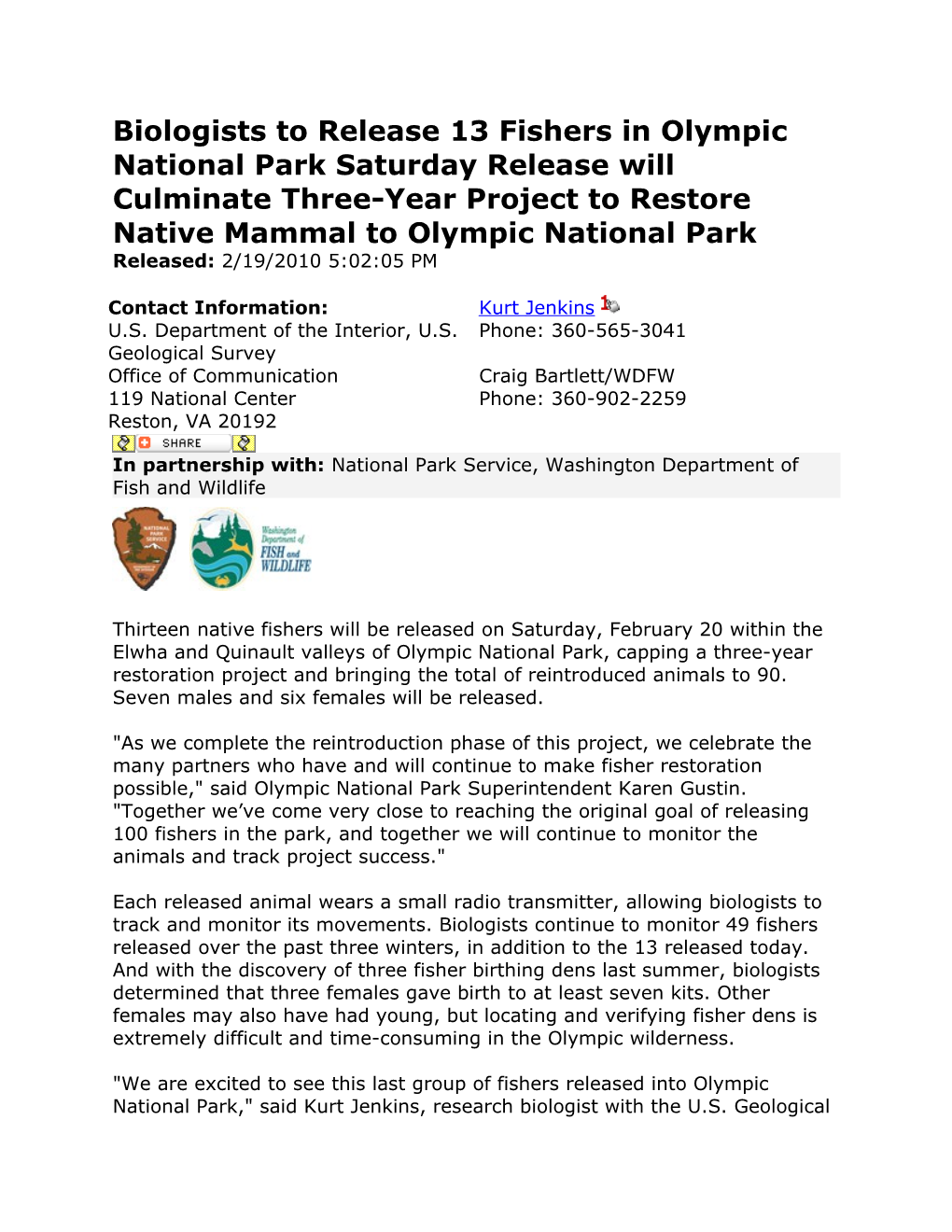 In Partnership With: National Park Service, Washington Department of Fish and Wildlife
