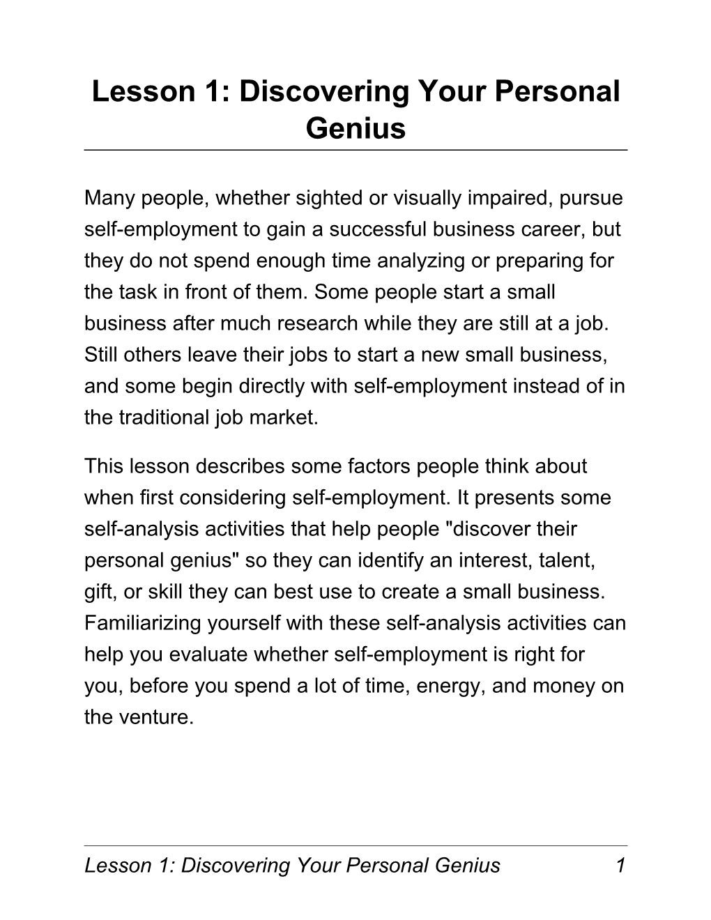 Lesson 1: Discovering Your Personal Genius