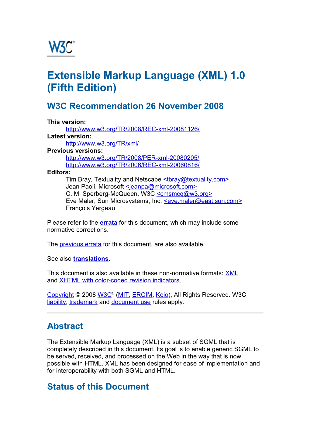 Extensible Markup Language (XML) 1.0 (Fifth Edition)