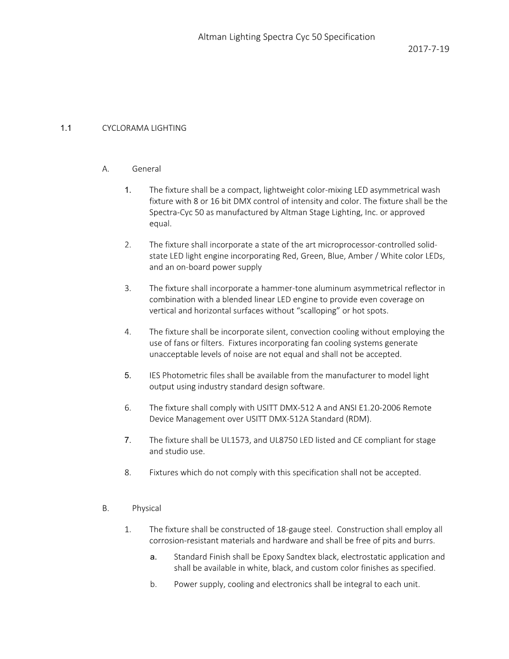Altman Lighting Spectra Cyc 50Specification