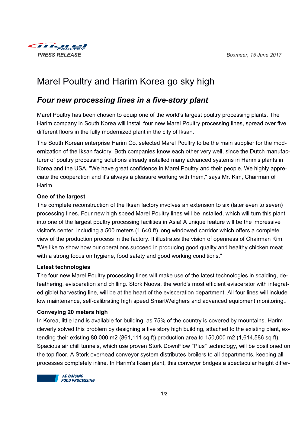 Marel Poultry and Harim Korea Go Sky High