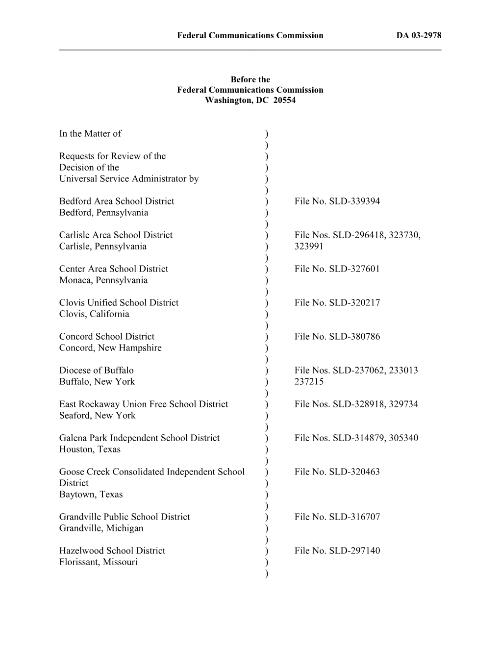 Federal Communications Commission DA 03-2978