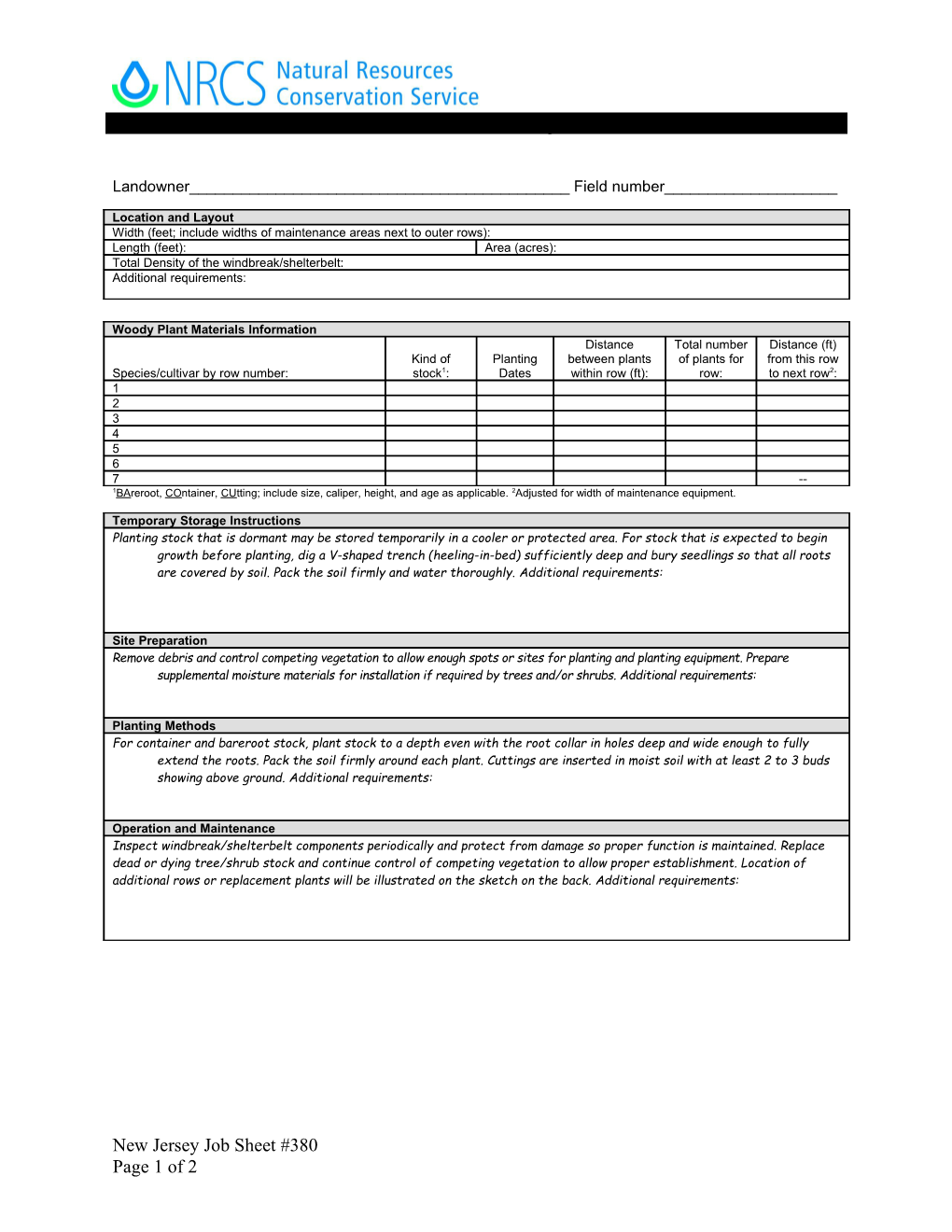 Windbreak/Shelterbelt Maintencance 380 Job Sheet