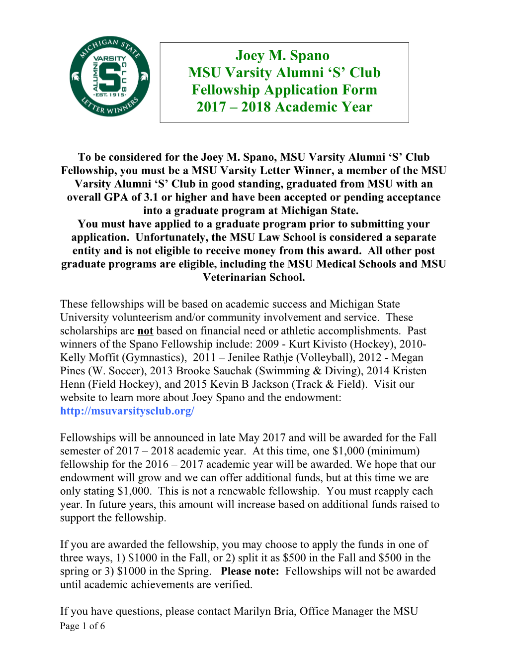 Spano Endowment Application