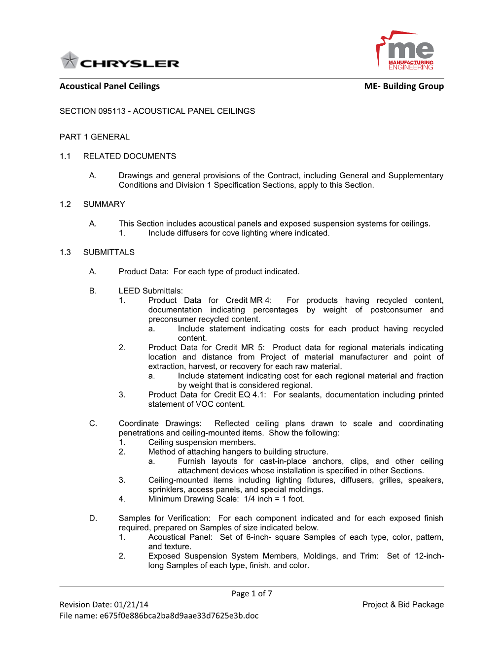 Section 09511 - Acoustical Panel Ceilings