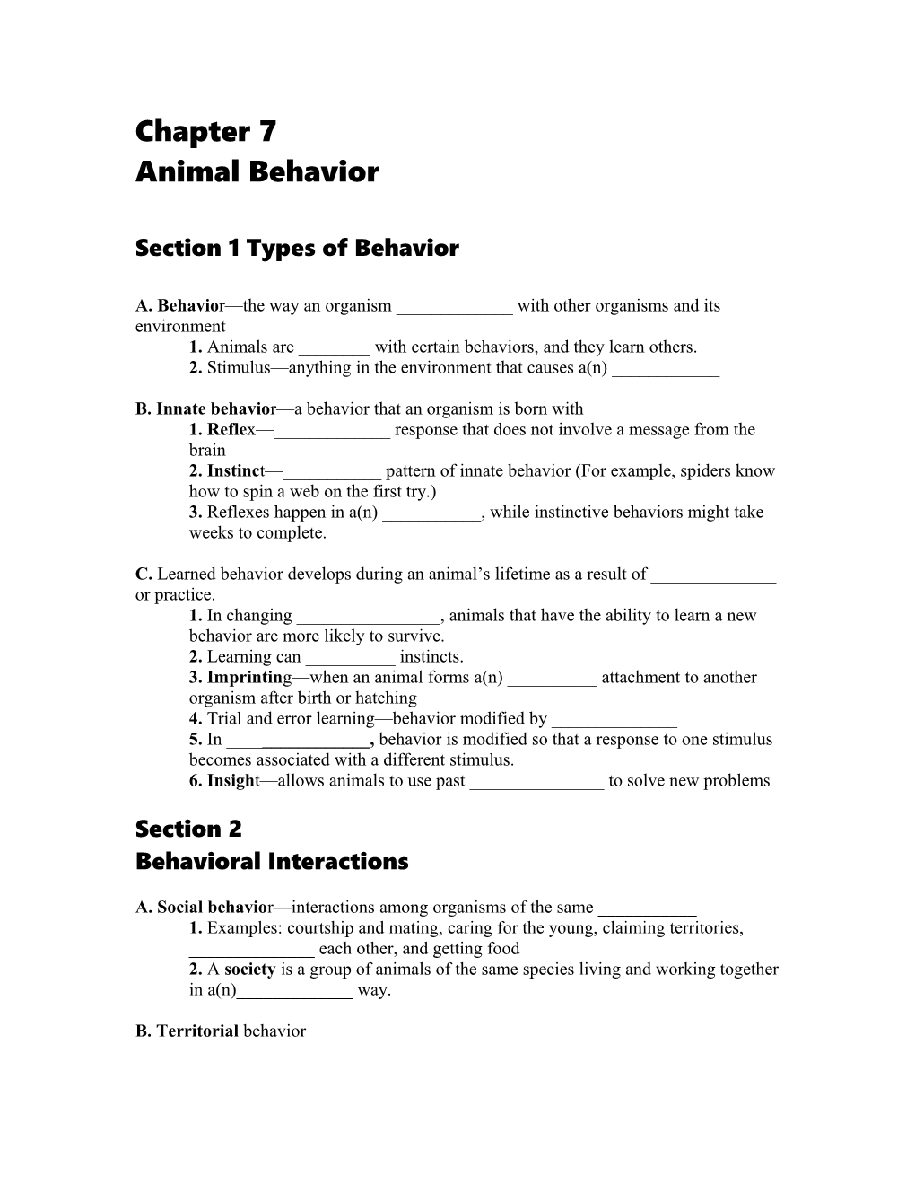 Section 1 Types of Behavior