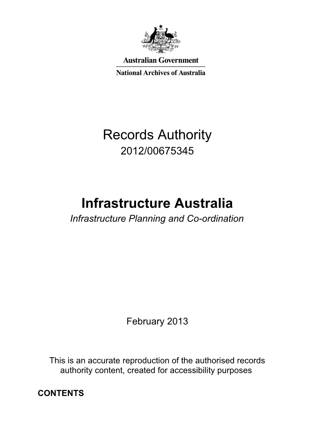 Infrastructure Australia Records Authority - 2012/00675345