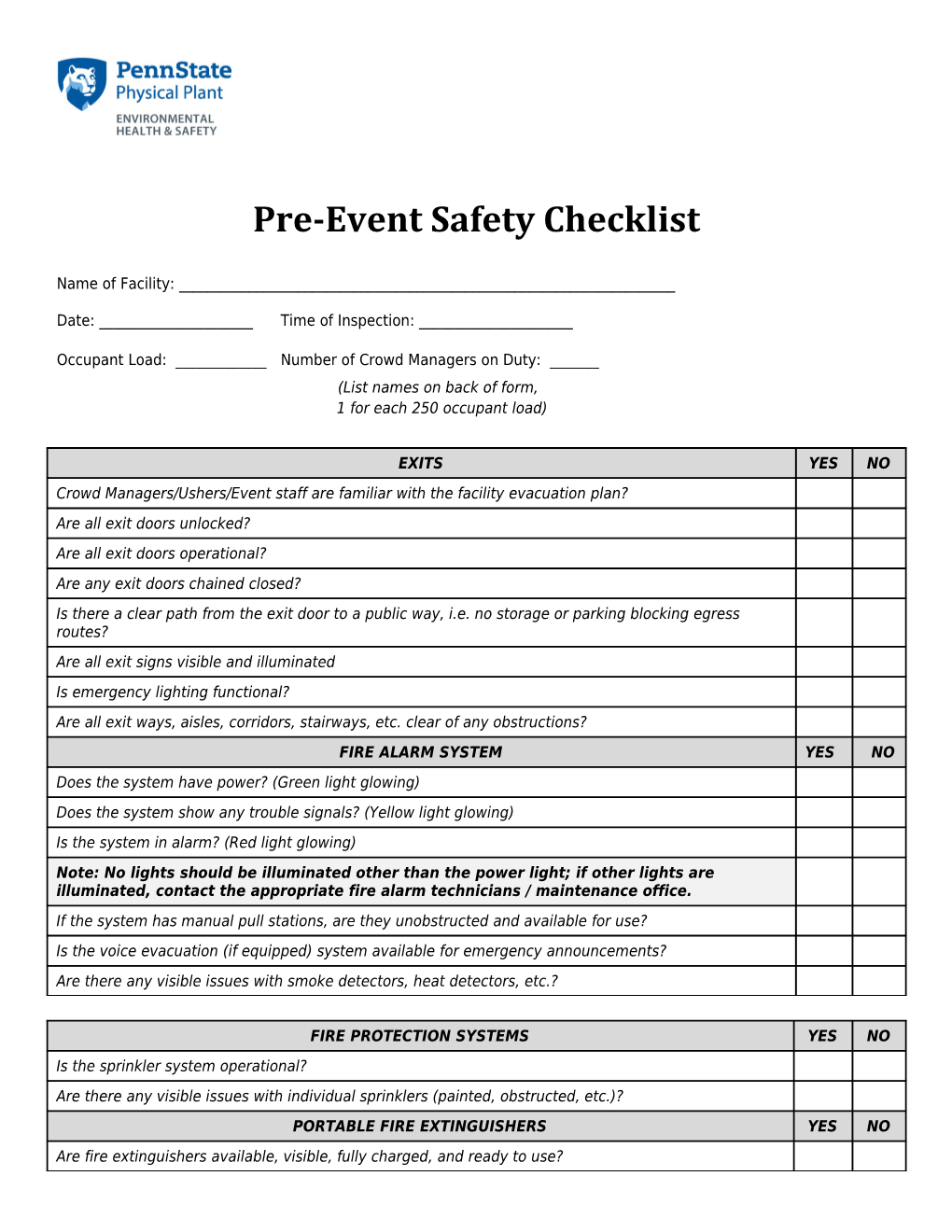 Pre-Event Safety Checklist