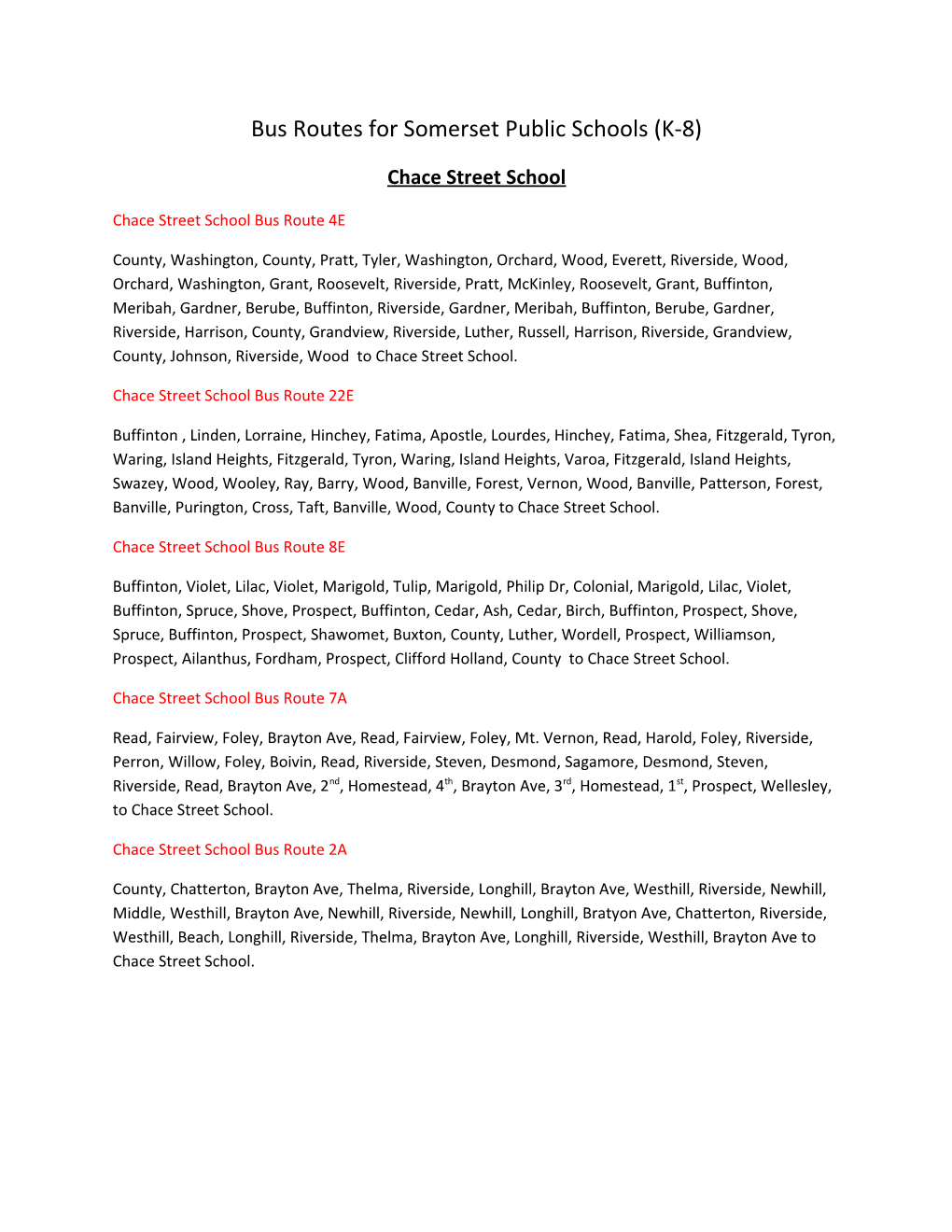Bus Routes for Somerset Public Schools (K-8)