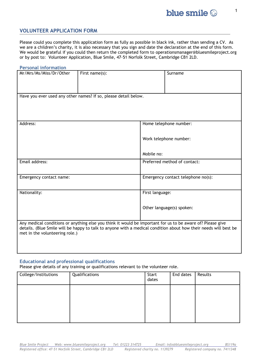 Team Leader Application Form