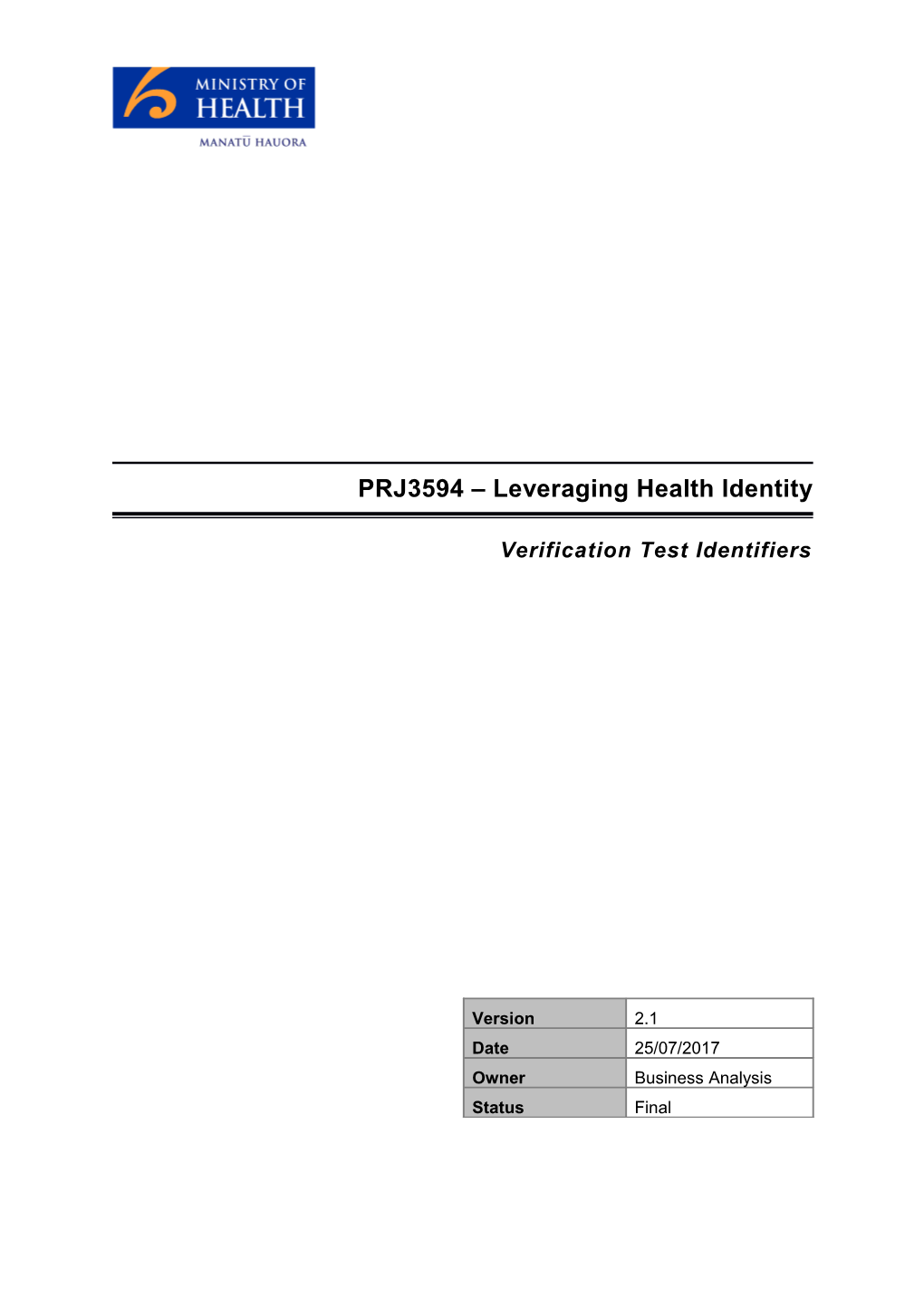 PRJ3594 Leveraging Health Identity