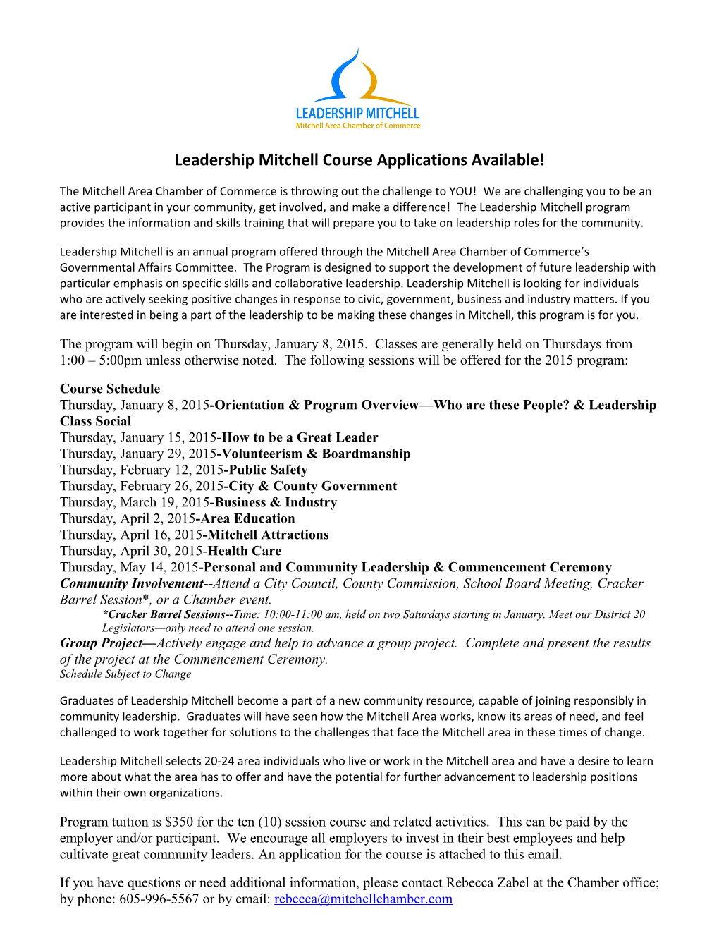 Leadership Mitchell Course Applications Available!