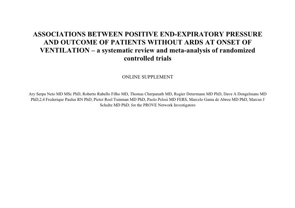 Associations Between Positive End-Expiratory Pressure and Outcome of Patients Without