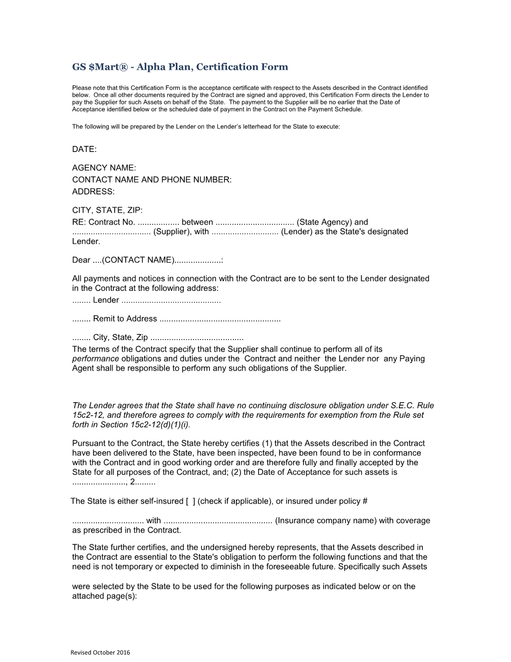 GS $Mart - Alphaplan, Certification Form