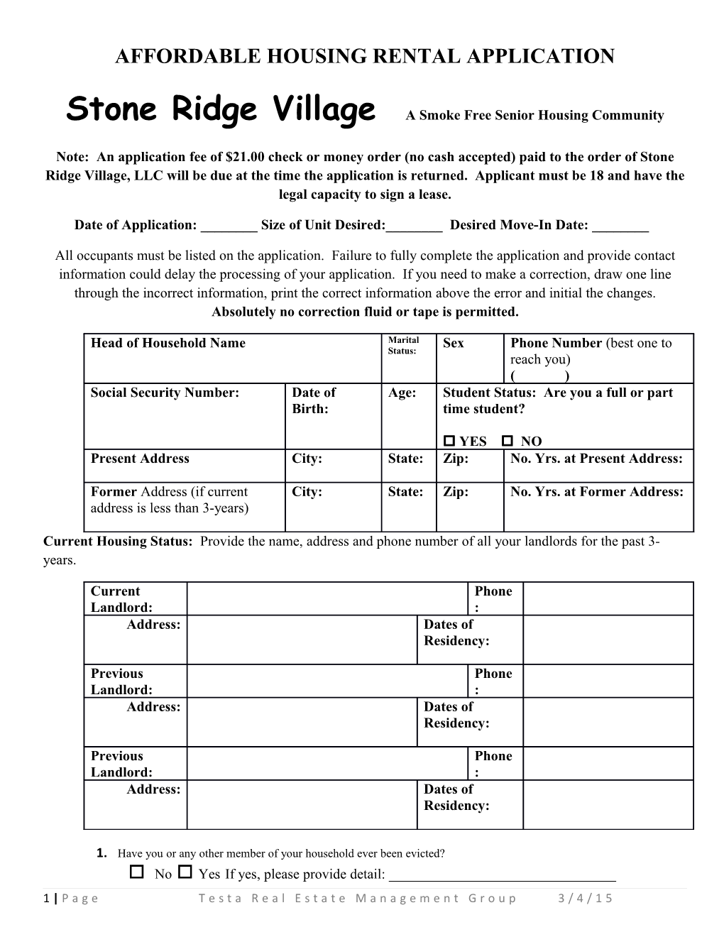 Stone Ridge Village a Smoke Free Senior Housing Community