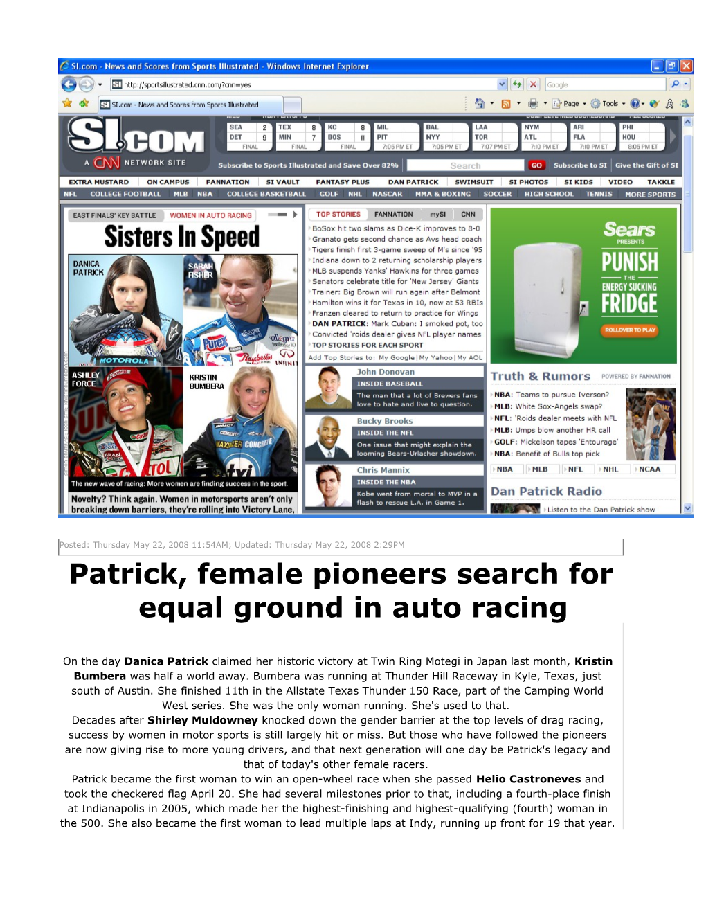 Patrick, Female Pioneers Search for Equal Ground in Auto Racing