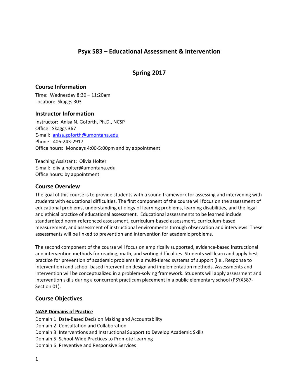 Psyx 583 Educational Assessment & Intervention