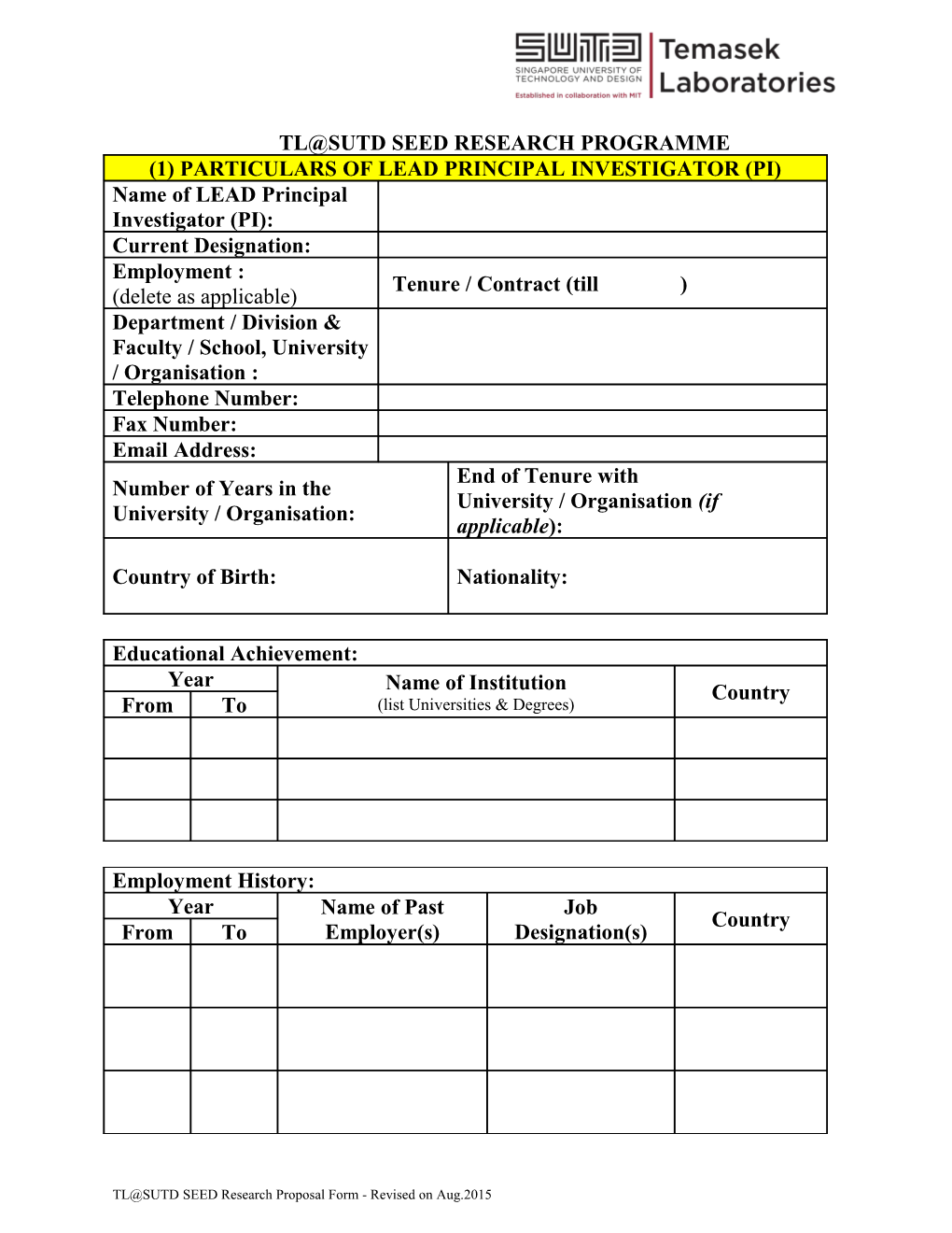 Tl Sutd Seed Research Programme