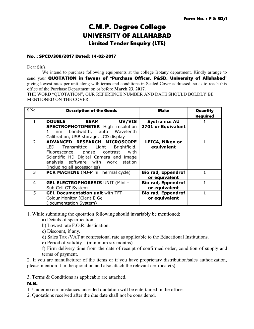 Limited Tender Enquiry (LTE)