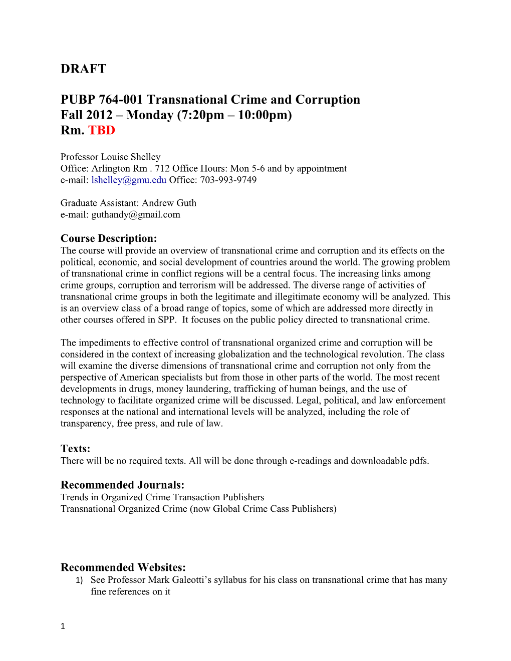 PUBP 764-001 Transnational Crime and Corruption