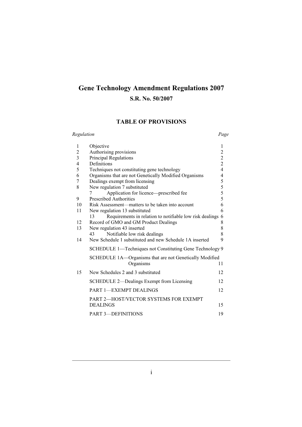 Gene Technology Amendment Regulations 2007
