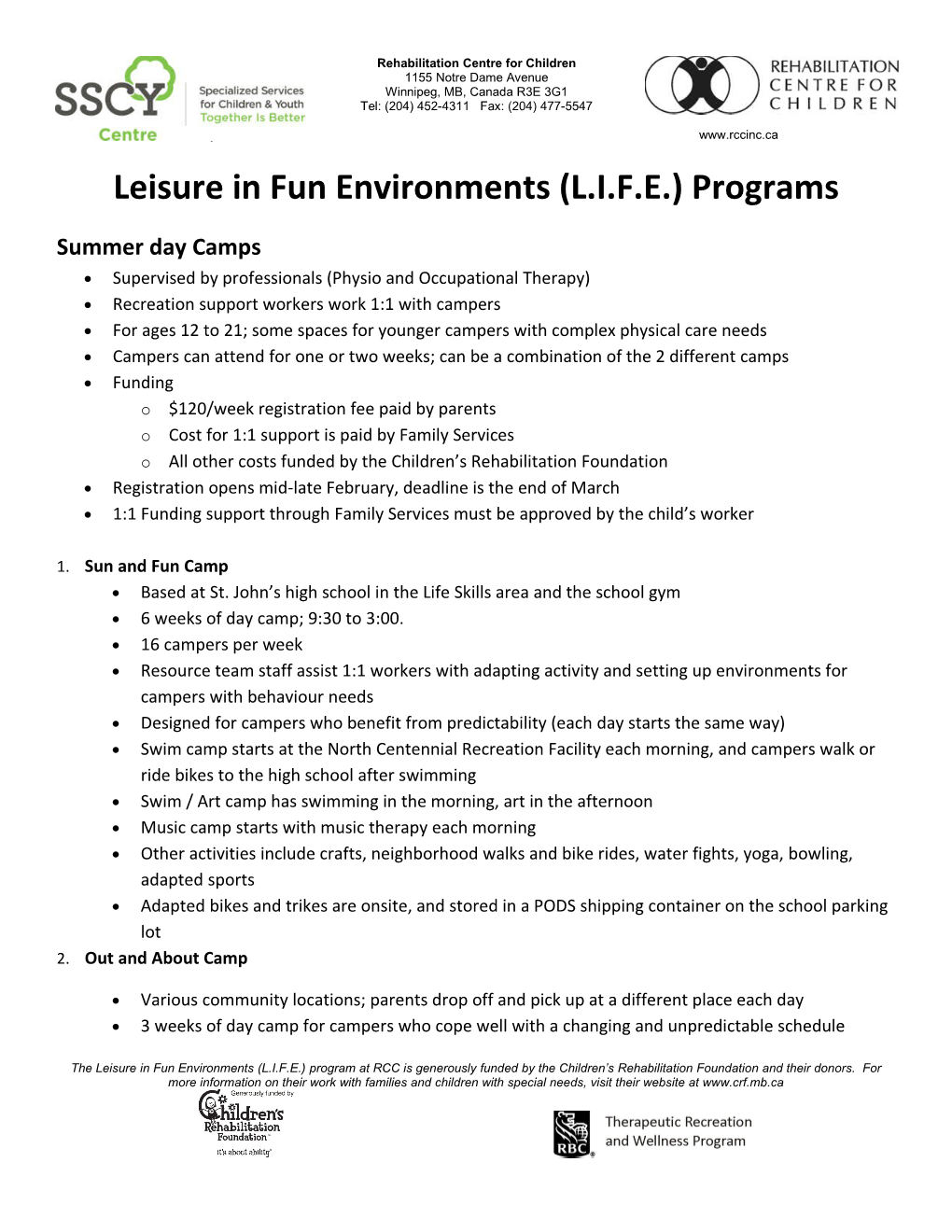 Leisure in Fun Environments (L.I.F.E.) Programs