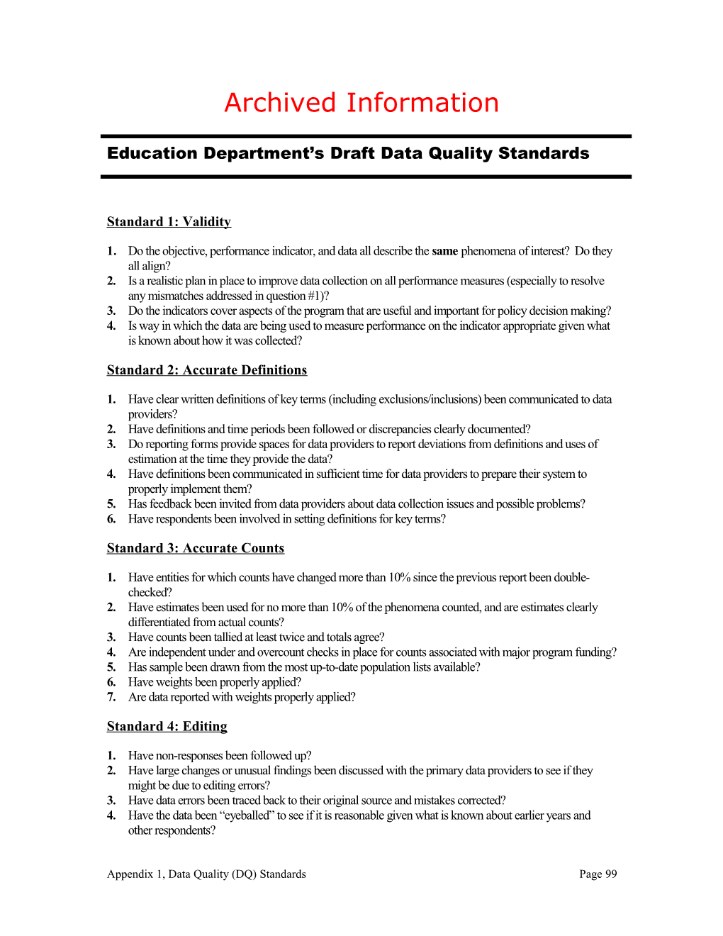Archived: Education Department's Draft Data Quality Standards