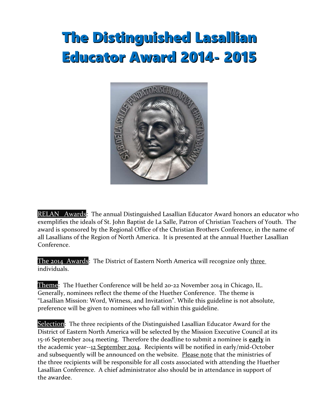 The Distinguished Lasallian Educator Award
