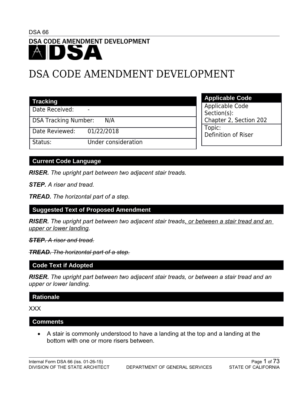 DSA Access Draft Code Amendments - February 22, 2018