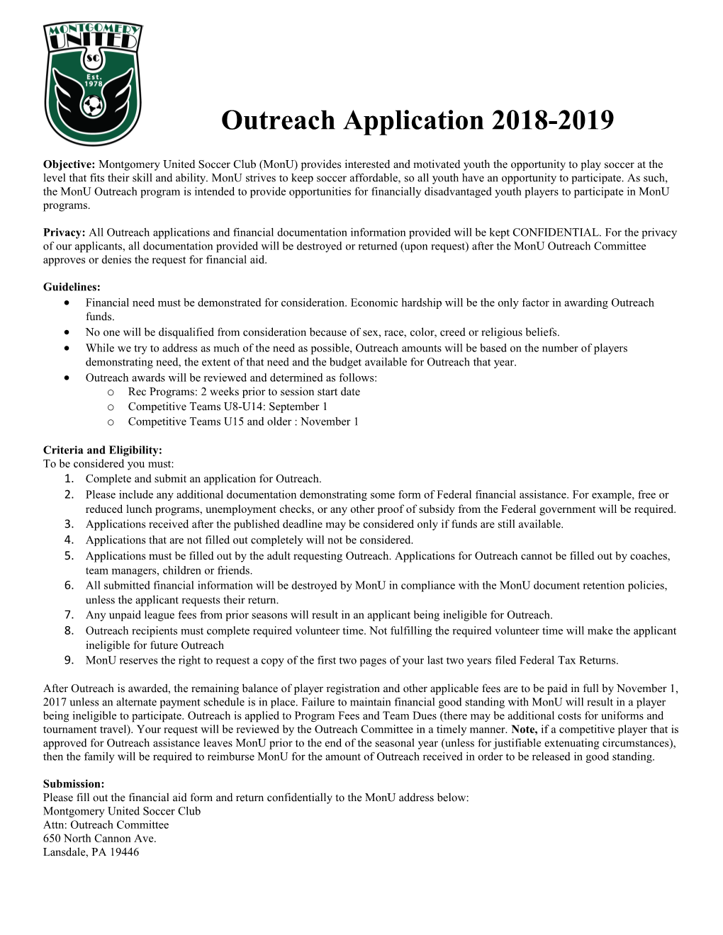 Outreach Application 2018-2019