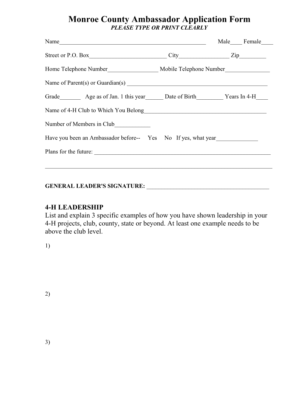 Monroe County Ambassador Application Form