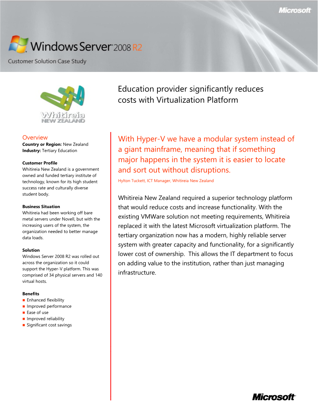 Metia 2008 Education Provider Significantly Reduces Costs with Virtualization Platform