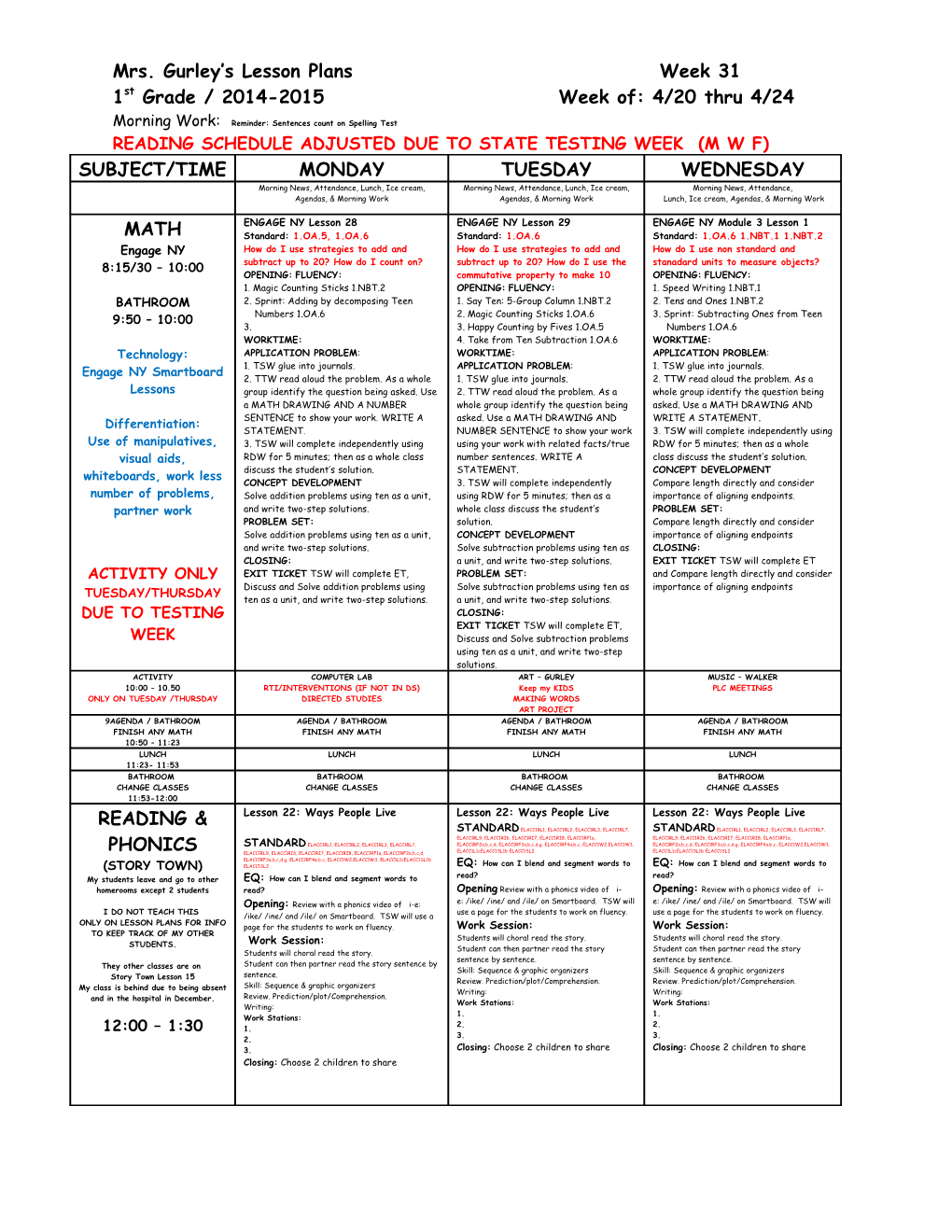 Mrs. Gurley S Lesson Plans Week 31