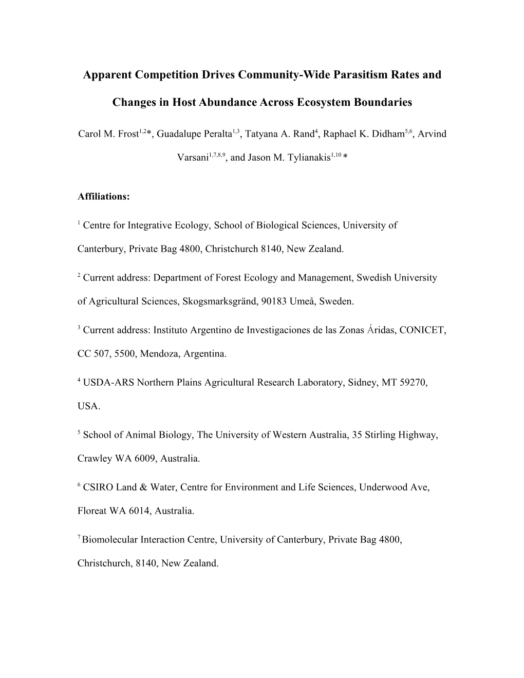 Apparent Competition Drives Community-Wide Parasitism Rates and Changes in Host Abundance