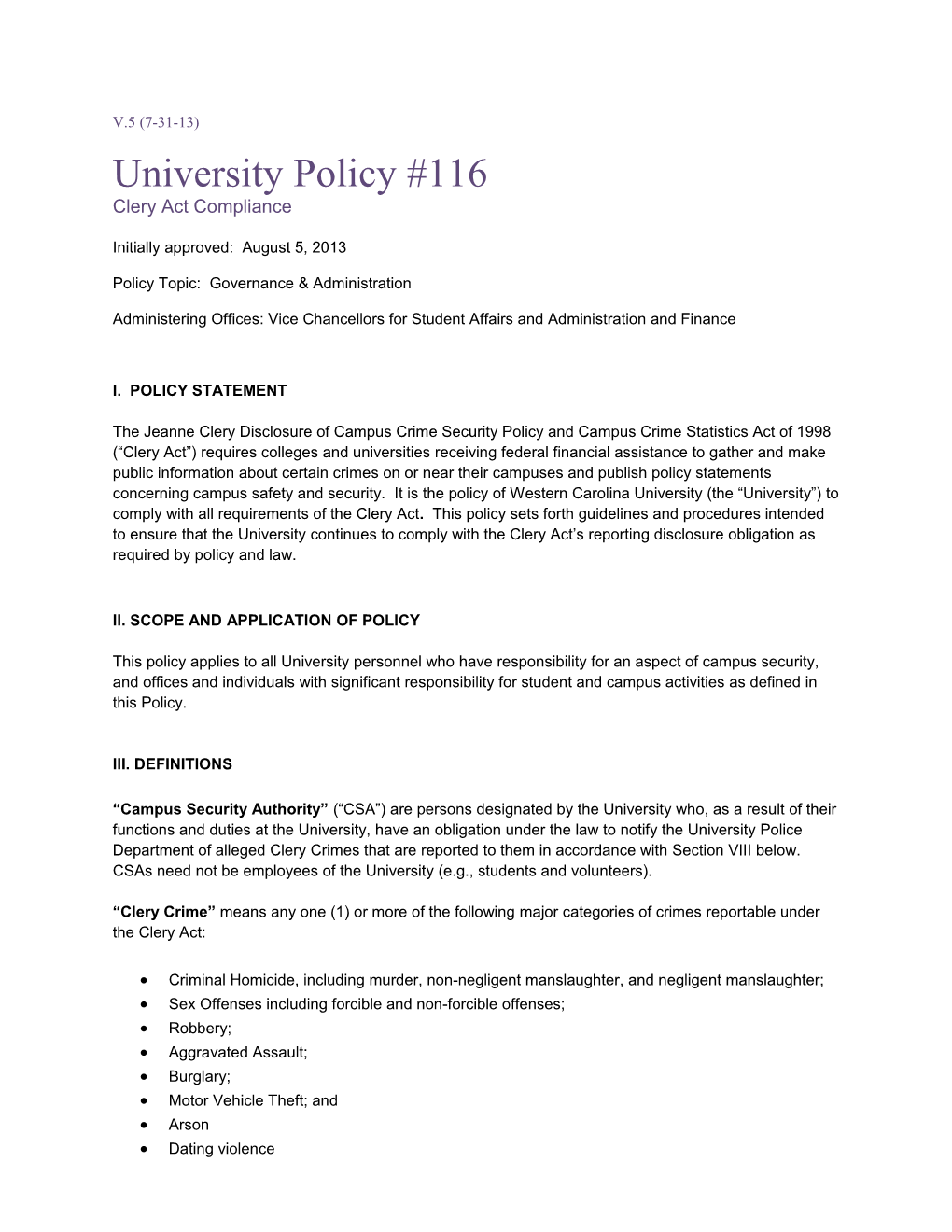 University Policy #116