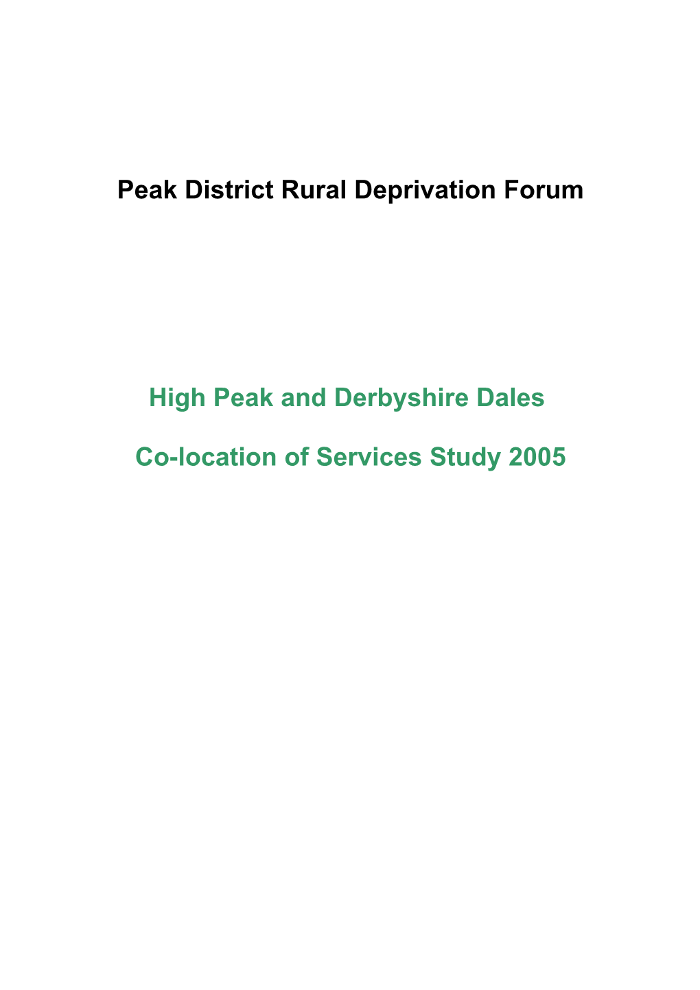 Peak District Rural Deprivation Forum