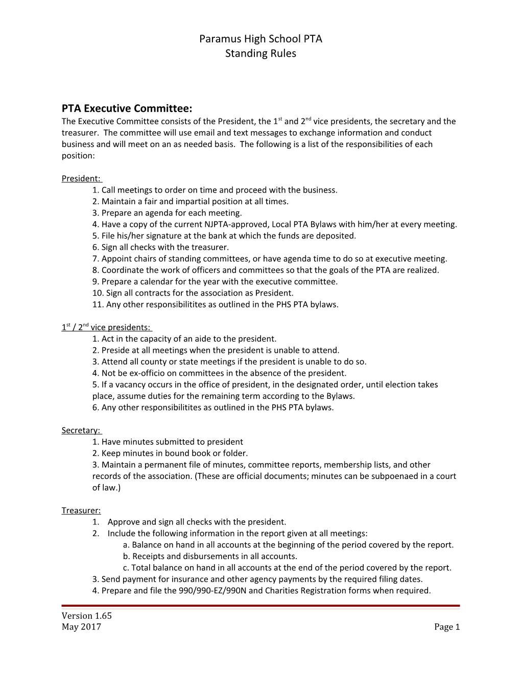 Guideline Requirements for Paramus High School PTA Project Graduation Committee