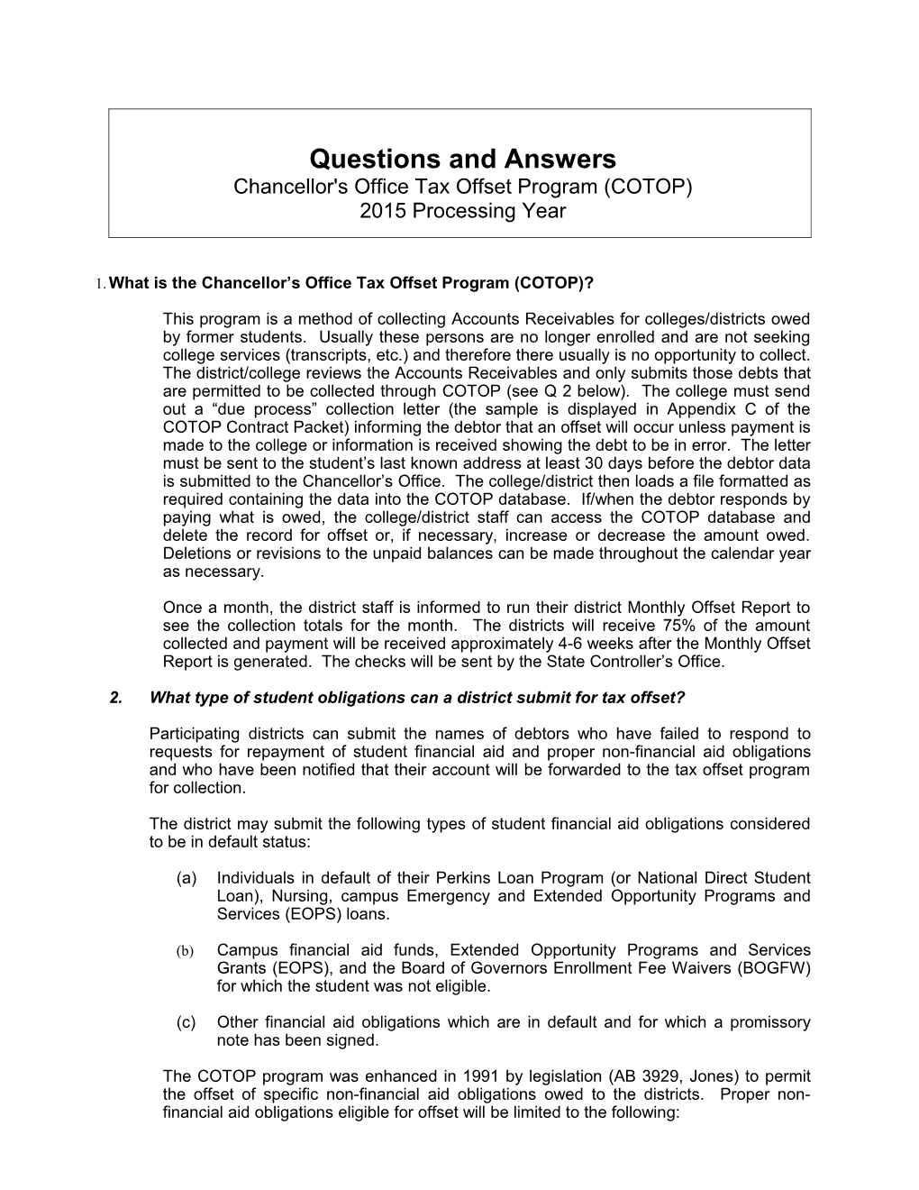 Cotop Questions & Answers