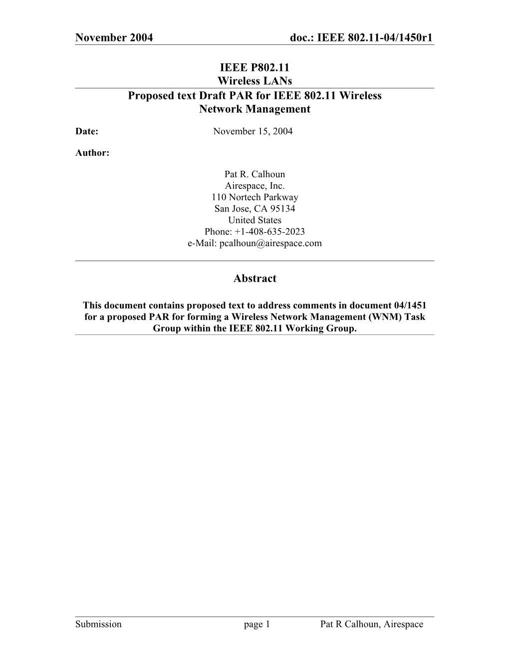Proposed Text Draft PAR for IEEE 802.11 Wireless Network Management
