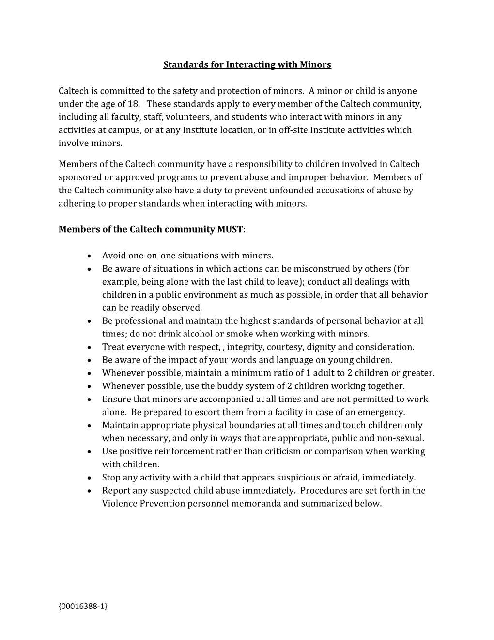 FINAL Standards for Interacting with Minors for 8-21-14 (00016388;1)