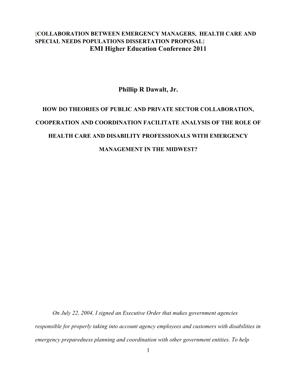 Collaboration Between Emergency Managers, Health Care and Special Needs Populations Dissertation