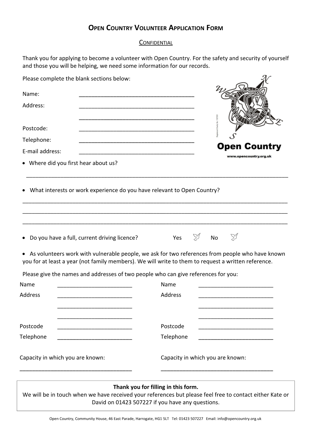 Open Country Volunteer Application Form