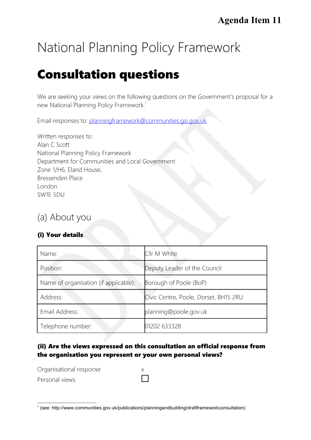 National Planning Policy Framework Consultation Questions