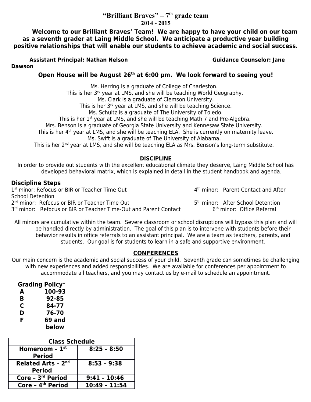 7Th Grade Comprehensive School-Wide Discipline Plan