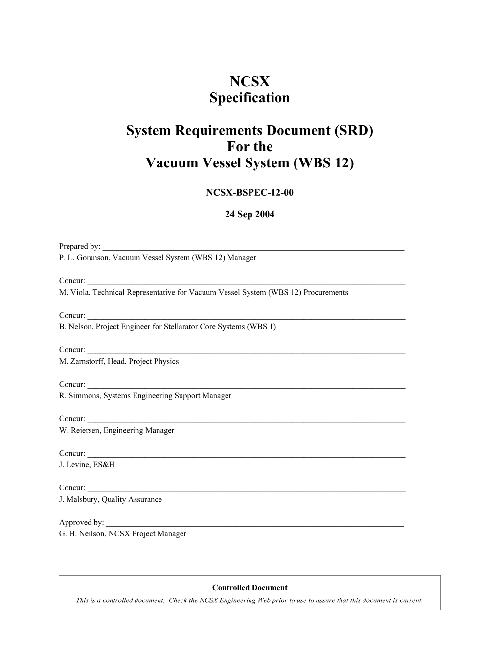 Vacuum Vessel System Requirementsncsx BSPEC-12-01-00