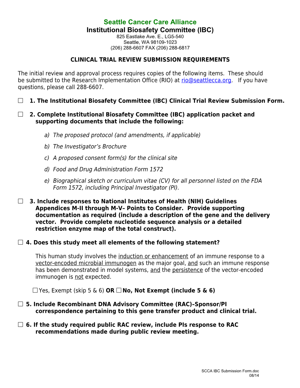 Clinical Trial Review Submission Requirements