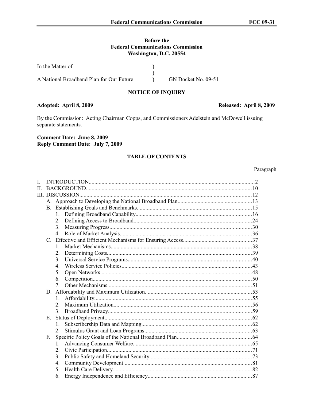 Federal Communications Commissionfcc 09-31