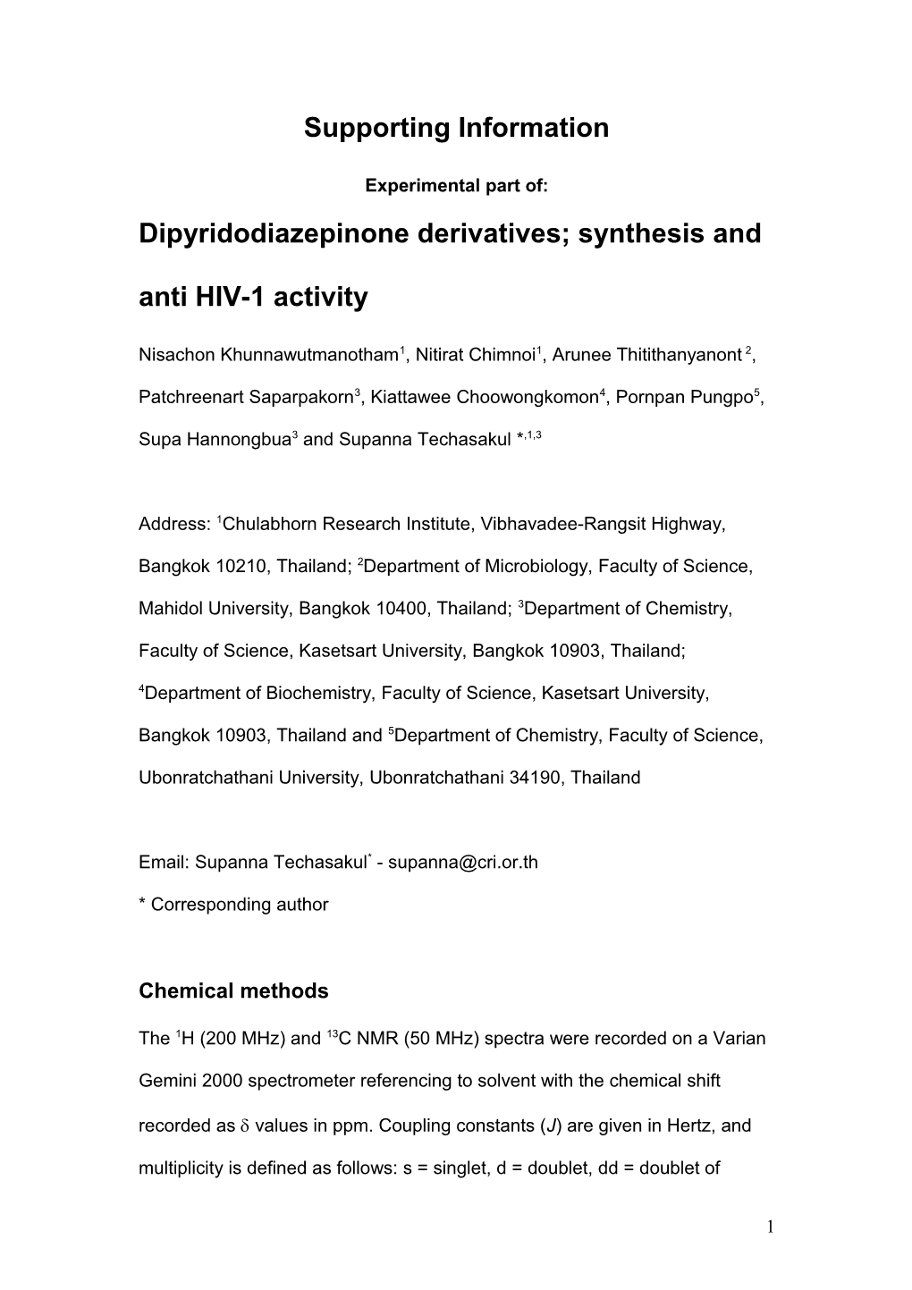 Dipyridodiazepinone Derivatives; Synthesis and Anti HIV-1 Activity