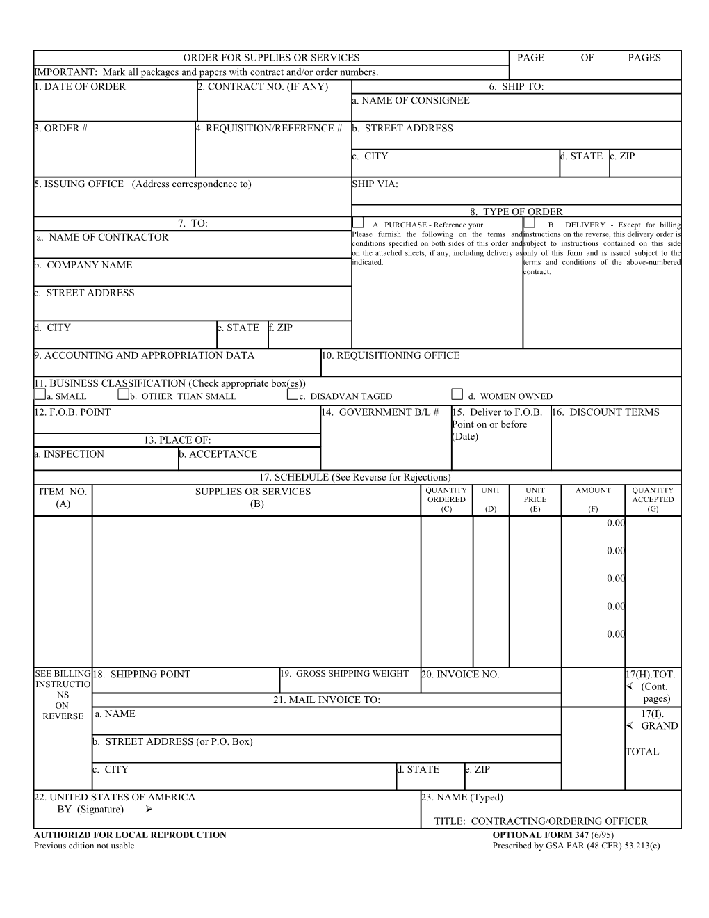 Authorizd for Local Reproductionoptional Form 347 (6/95)